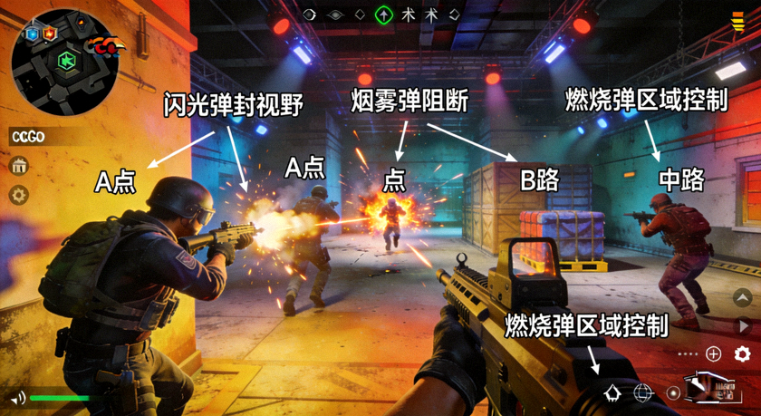 CSGO职业比赛投掷物点位道具配合高清画面