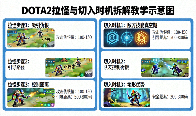 DOTA2拉怪与切入时机拆解教学示意图