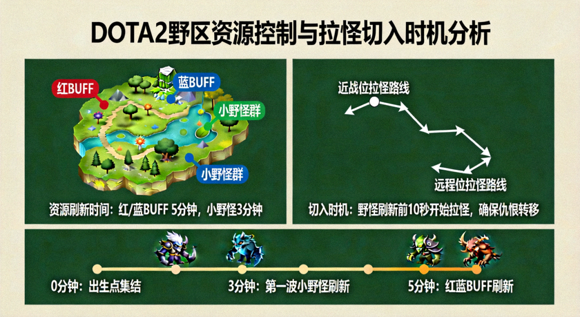 DOTA2野区资源控制与拉怪切入时机分析画面
